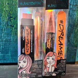 Dreamers Dual Color Hair Chalk and Nail Art Set - Vibrant Orange and Pink